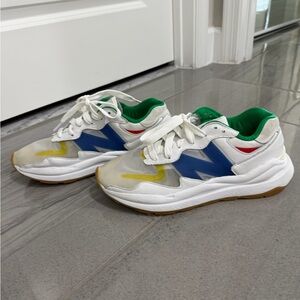 STAUD White and Blue Sneakers with Green Accents